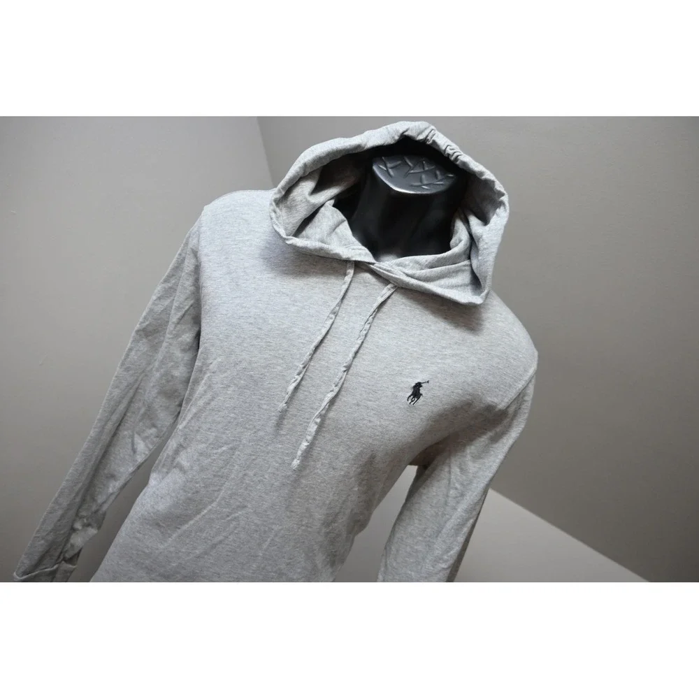 Polo Ralph Lauren Hooded T-Shirt Mens Medium Grey Long Sleeve Pony Excellent